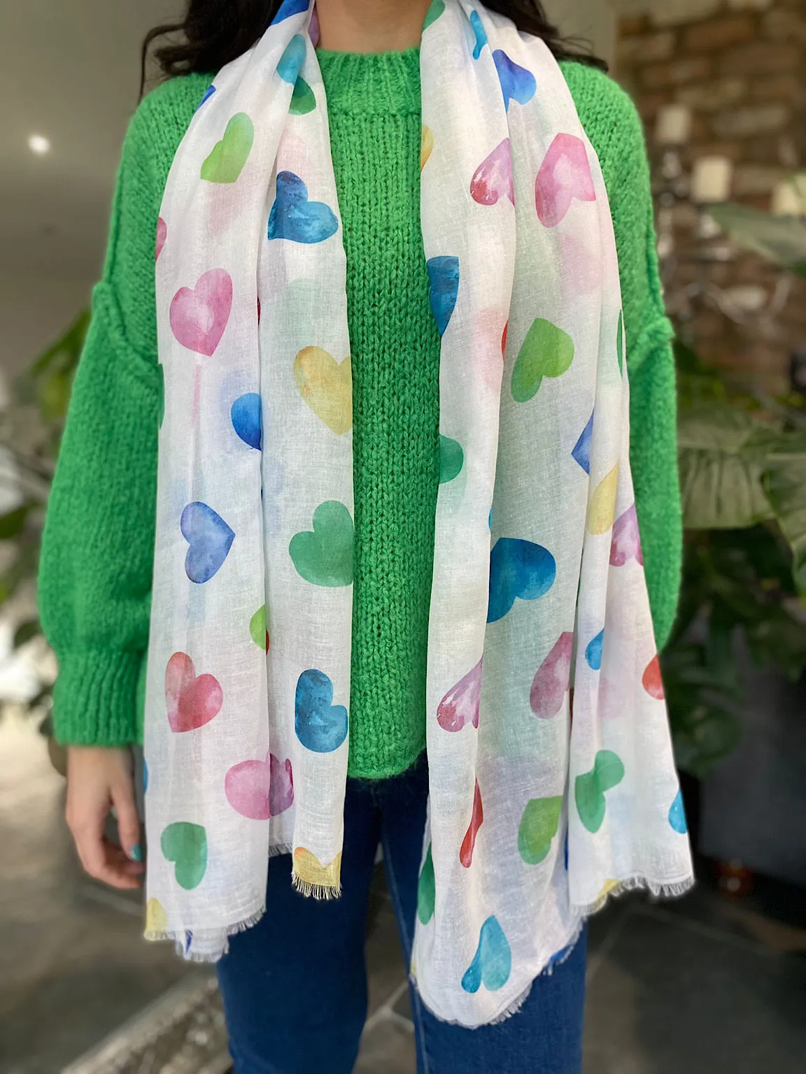 Multicolour Love Heart Raw Edge Scarf