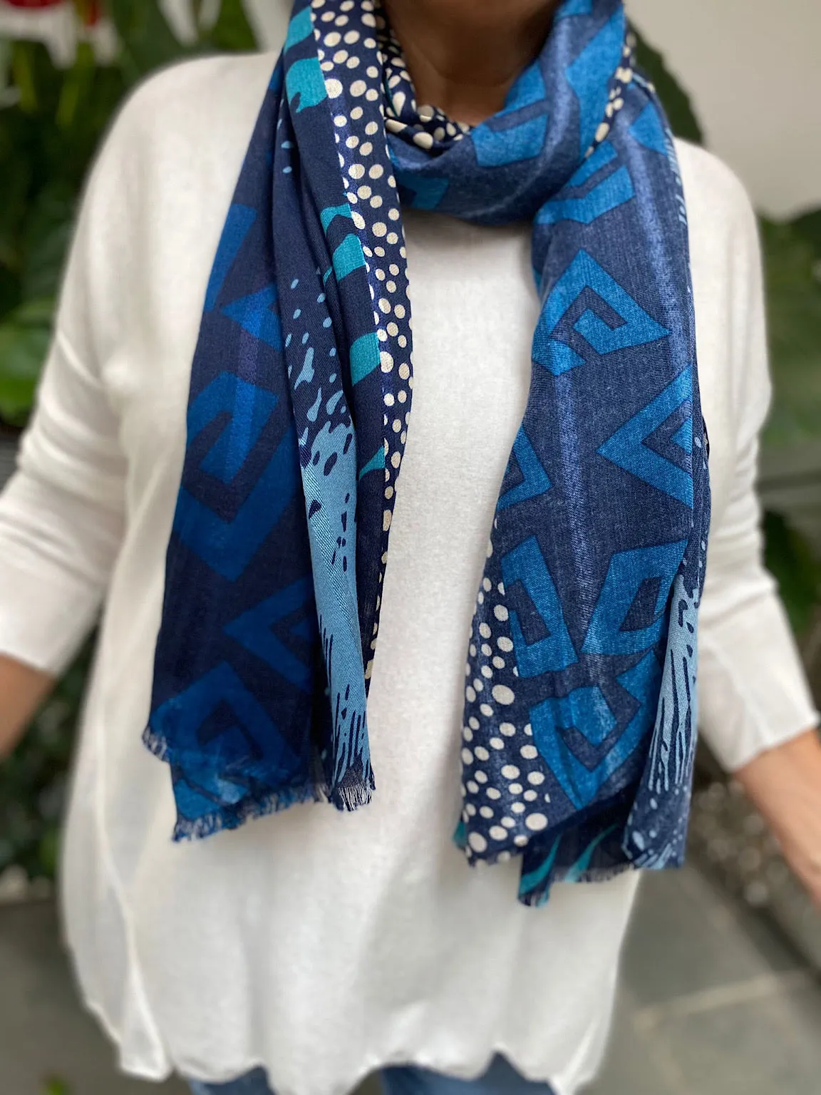 Navy Multi Pattern Abstract Scarf