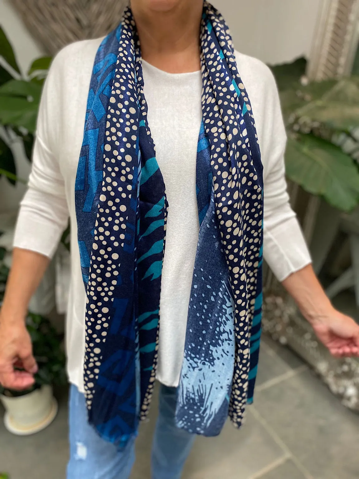 Navy Multi Pattern Abstract Scarf