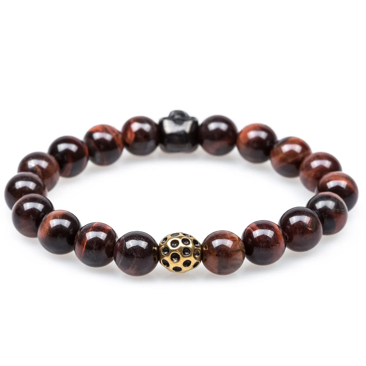 Obsidian Red Tiger Eye Skull Bracelet