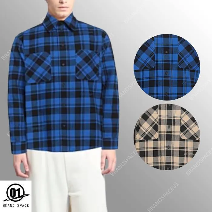 Off-White  |Button-down Tartan Unisex Street Style Cotton Short Sleeves