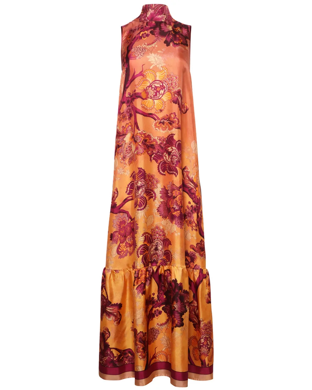 Orange Flower Print Scarf Neck Edilogo Dress