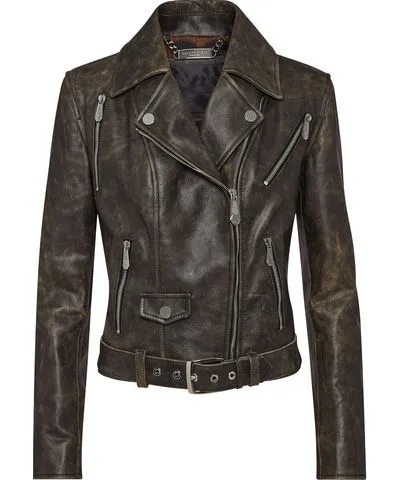 Philipp Plein Shoulder Padded Leather Biker Jacket