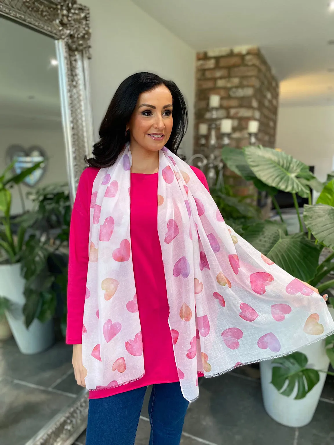 Pink Love Heart Raw Edge Scarf