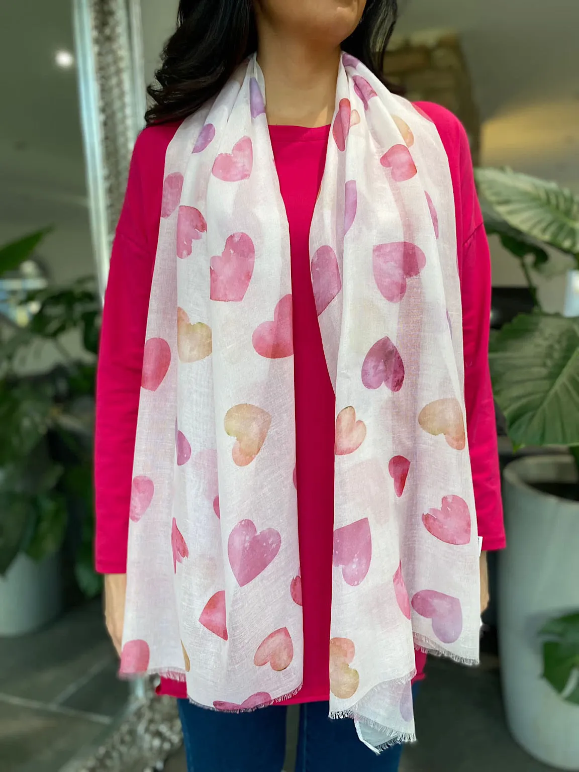 Pink Love Heart Raw Edge Scarf