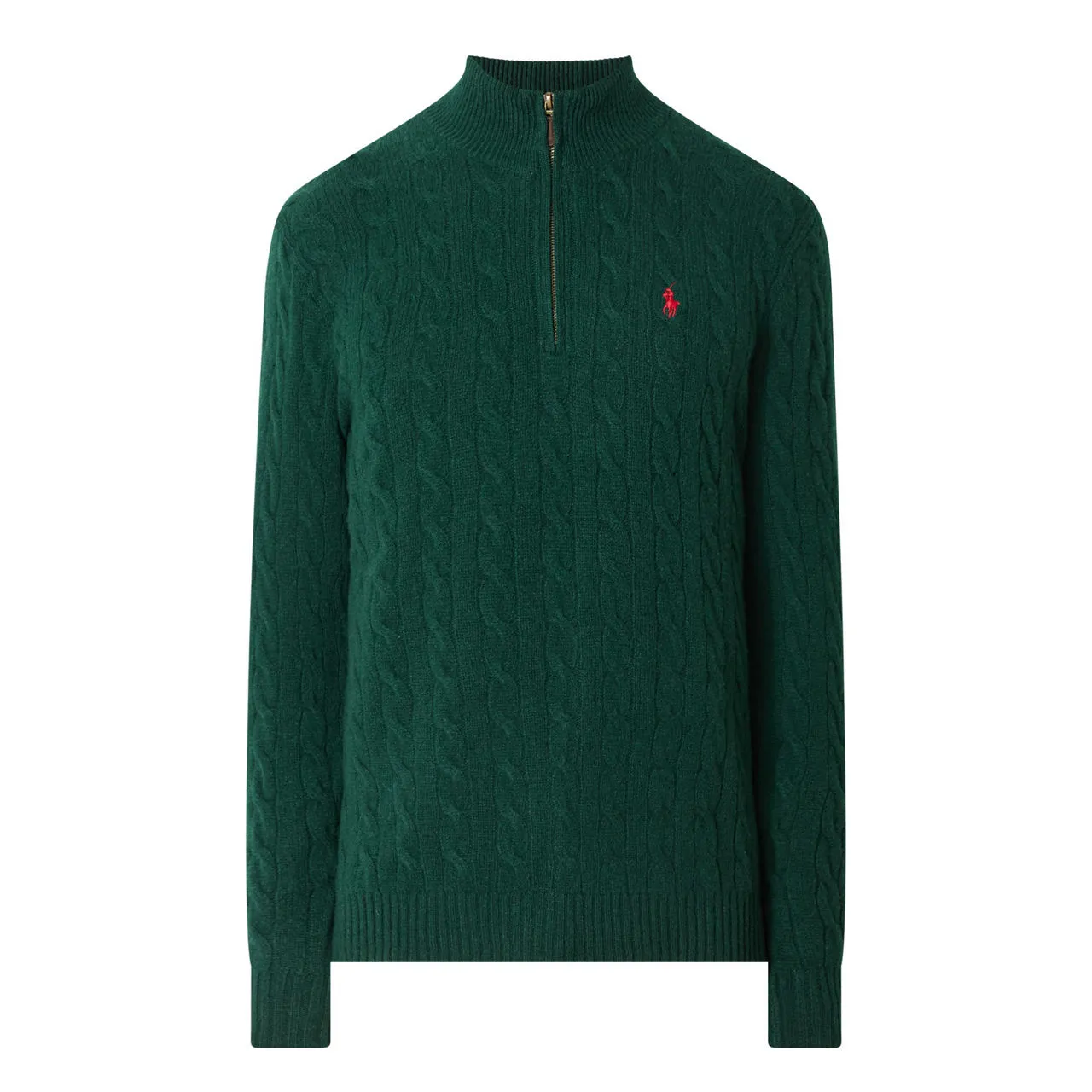 POLO RALPH LAUREN Logo Half-Zip Cable Knit Sweater - Dark Green