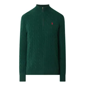 POLO RALPH LAUREN Logo Half-Zip Cable Knit Sweater - Dark Green