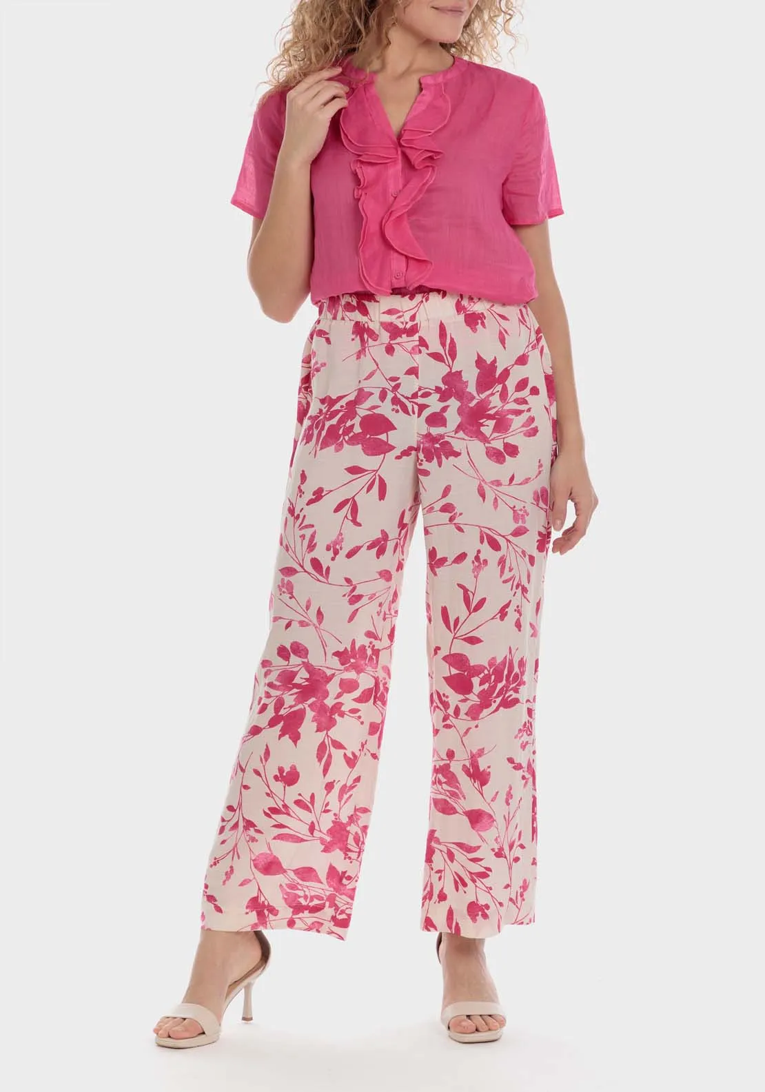 Printed Linen Trouser - Pink