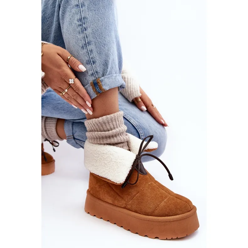 PS1 Platform snow boots with sheepskin Camel Olimuka brown