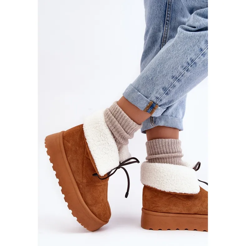 PS1 Platform snow boots with sheepskin Camel Olimuka brown