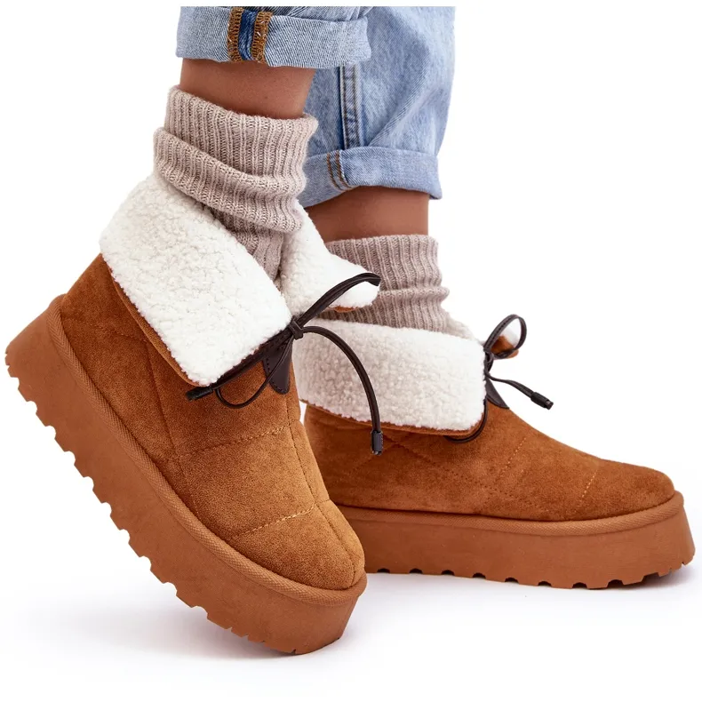 PS1 Platform snow boots with sheepskin Camel Olimuka brown