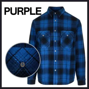 PURPLE BRAND  |Button-down Tartan Street Style Long Sleeves Cotton Shirts