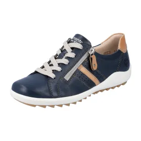 Remonte Blue Leather Women's Shoes with Removable Insole and Zipper Closure