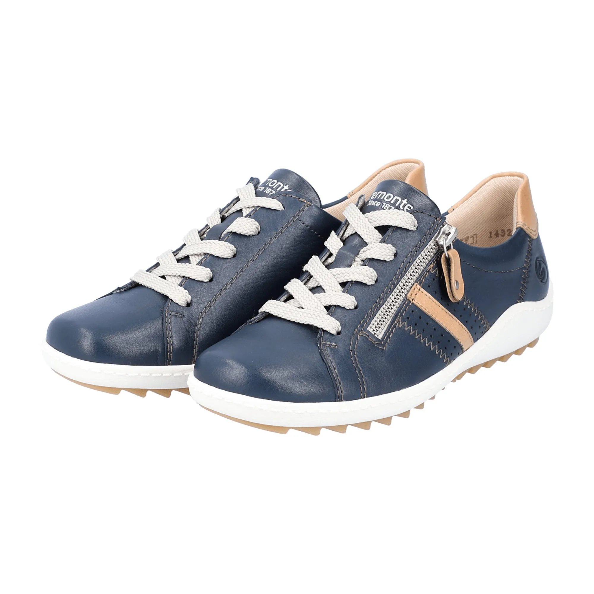 Remonte Blue Leather Women's Shoes with Removable Insole and Zipper Closure