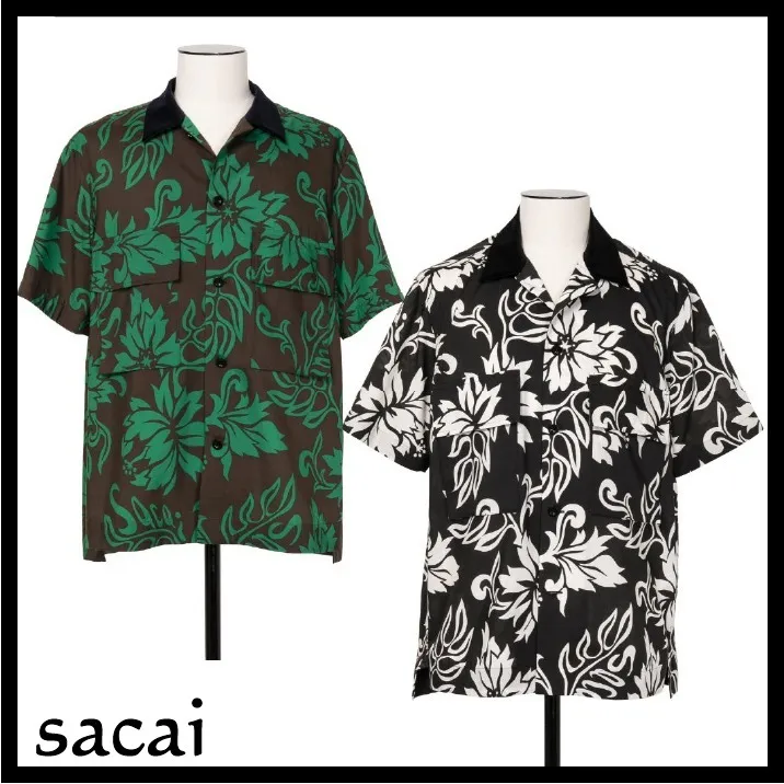 sacai  |Button-down Flower Patterns Street Style Cotton