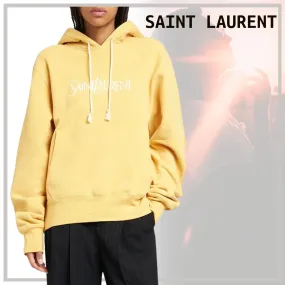 Saint Laurent  |Unisex Long Sleeves Plain Cotton Oversized Logo