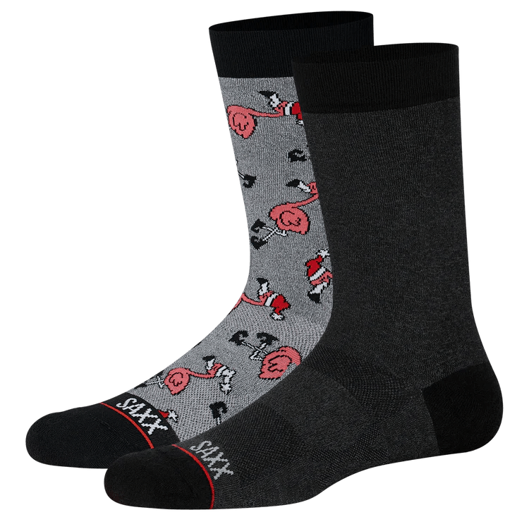 SAXX Men's Whole Package 2-Pack Crew Socks - Black Hthr/Fa-La-Mingo