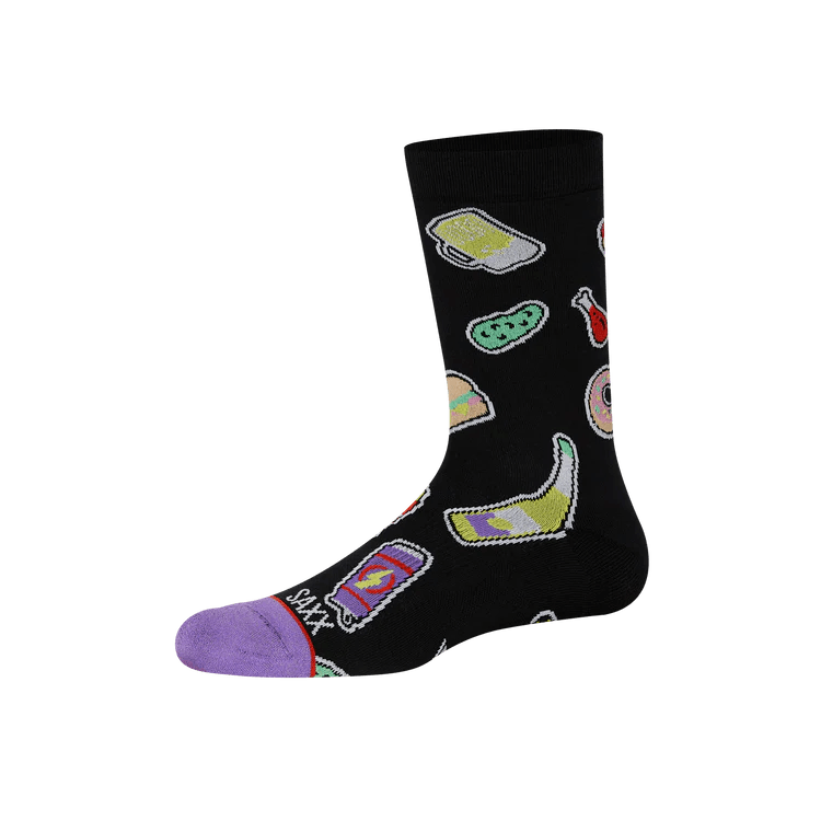 SAXX Men's Whole Package Crew Sock - Sticker Snacks- Black