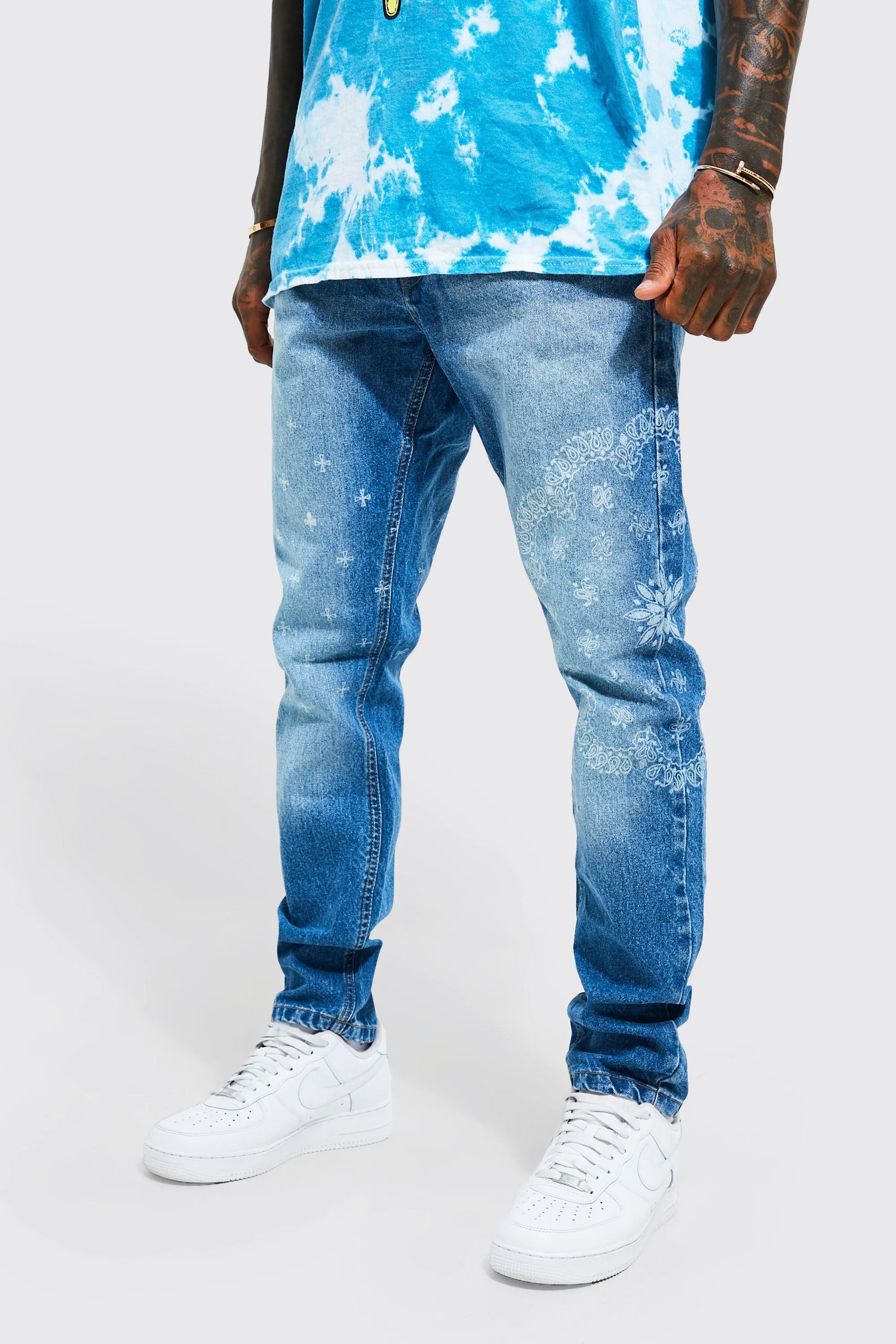 Slim Fit Bandana Print Jeans | boohooMAN UK