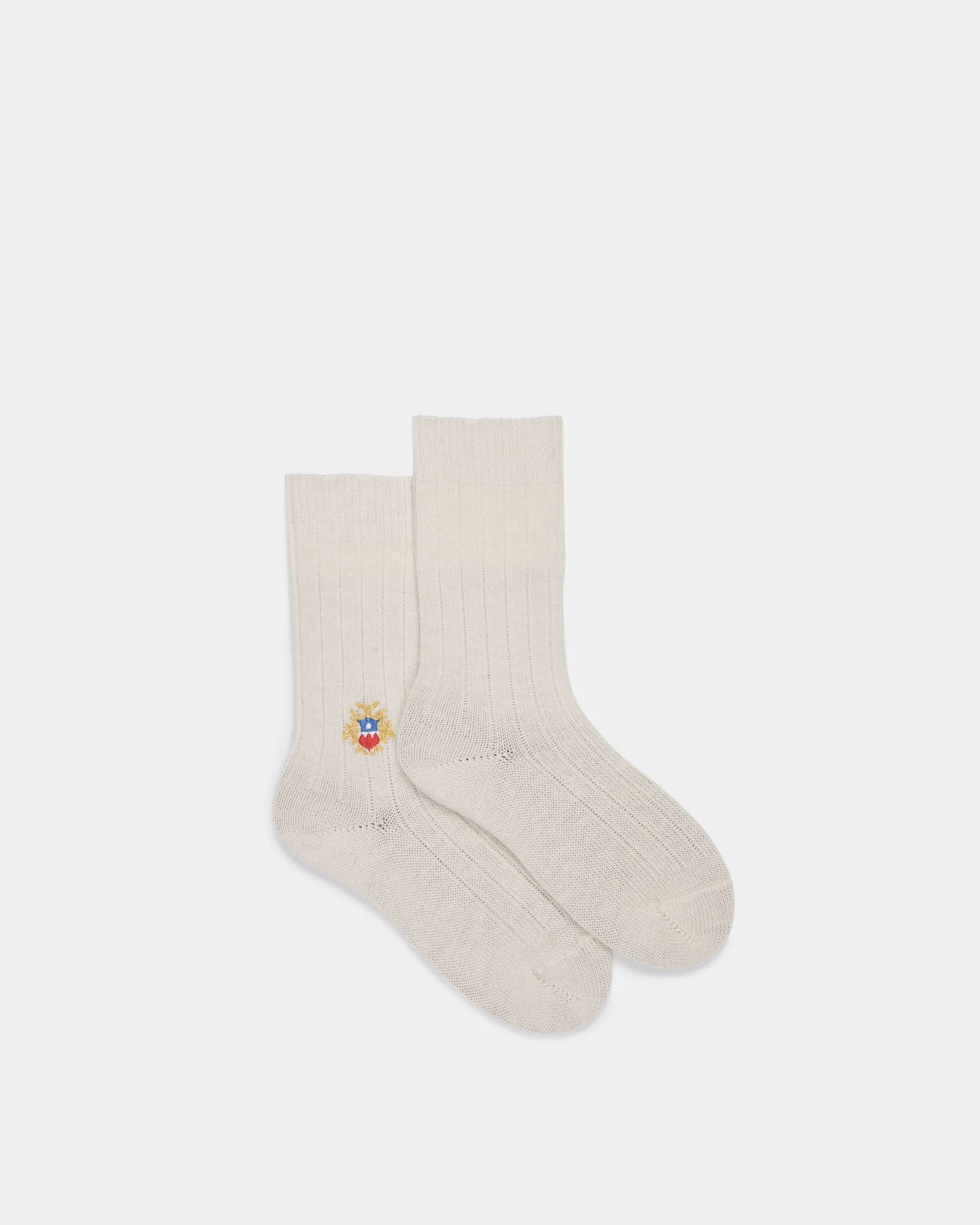 Socks With Bally Crest Logo In Ivory Wool Blend 