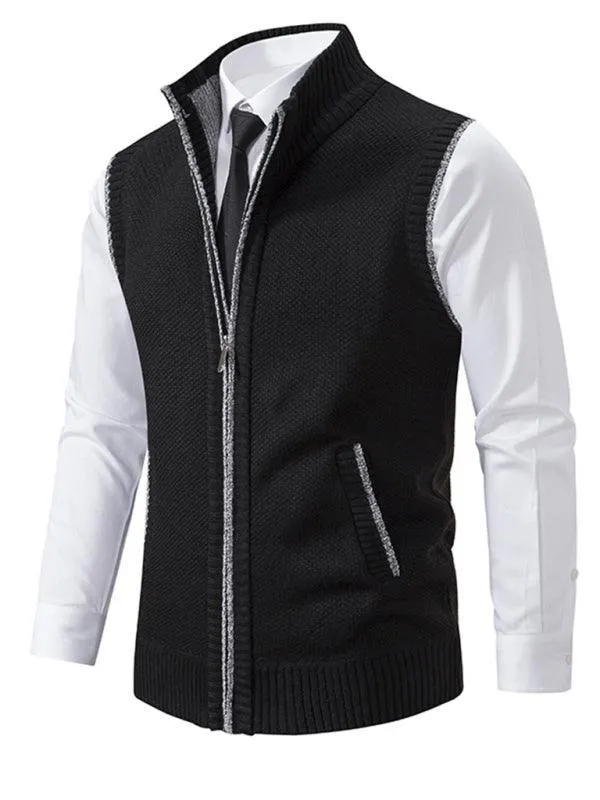 Stand Collar Sleeveless Knitted Men Vests