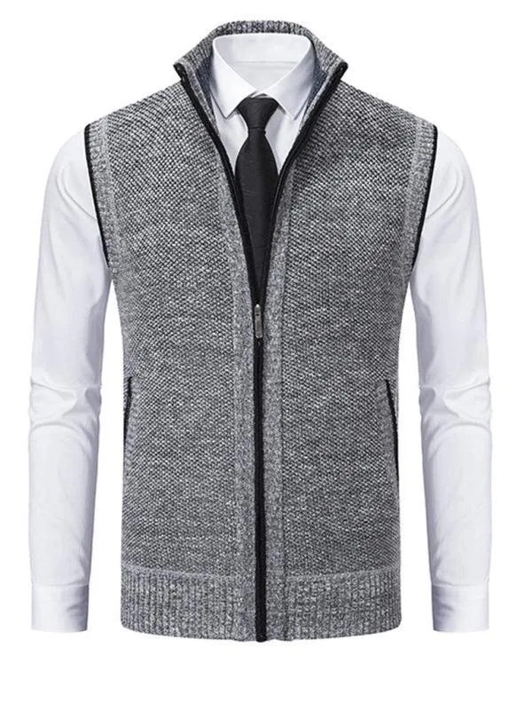 Stand Collar Sleeveless Knitted Men Vests