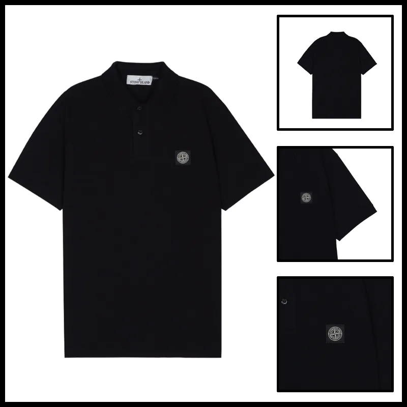 STONE ISLAND  |Button-down Street Style Plain Cotton Short Sleeves Logo