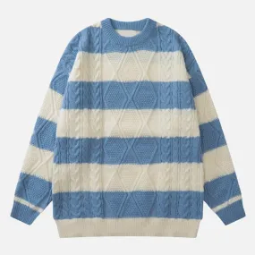 Stripe Pattern Cable Knit Sweater