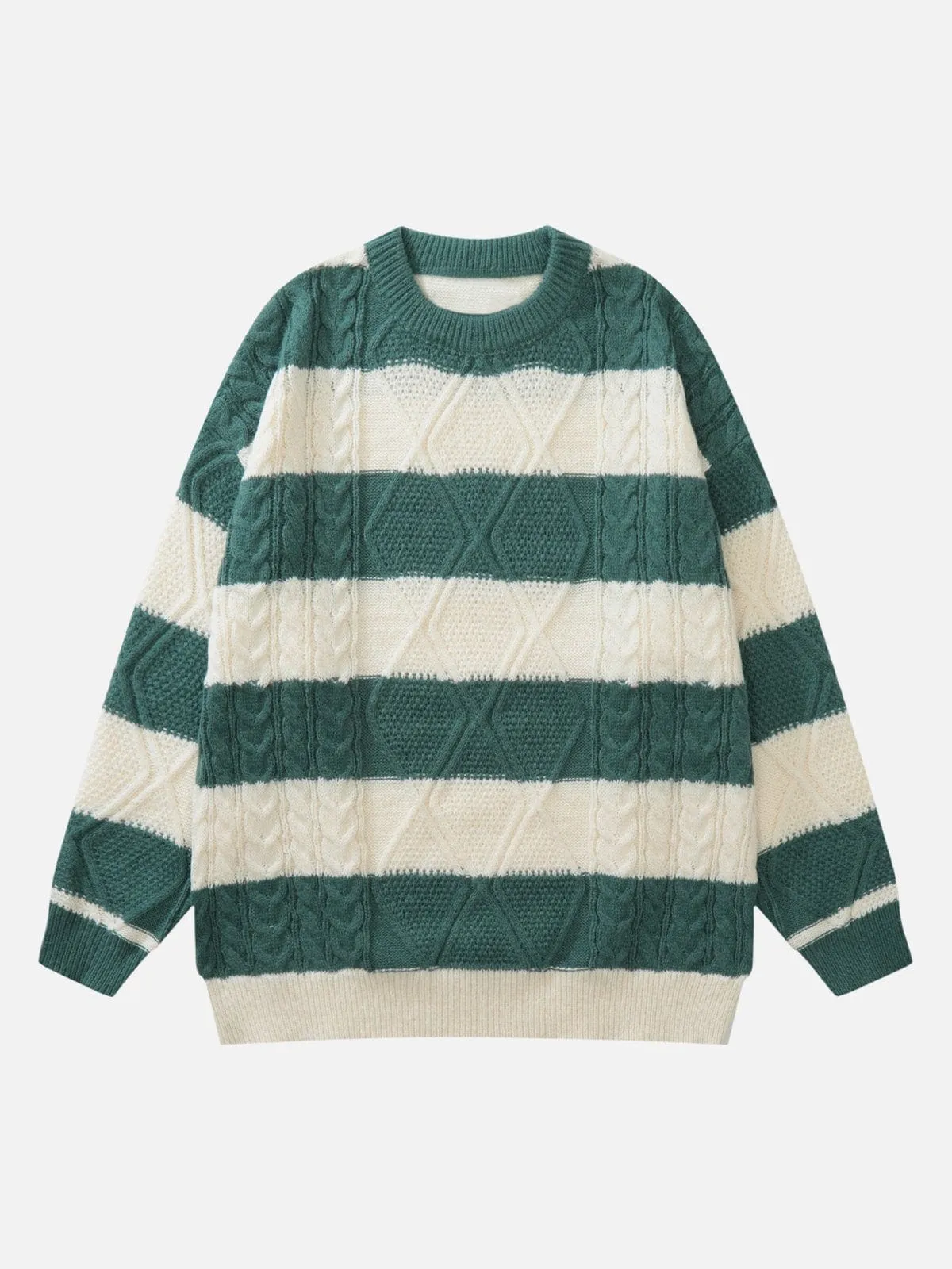 Stripe Pattern Cable Knit Sweater