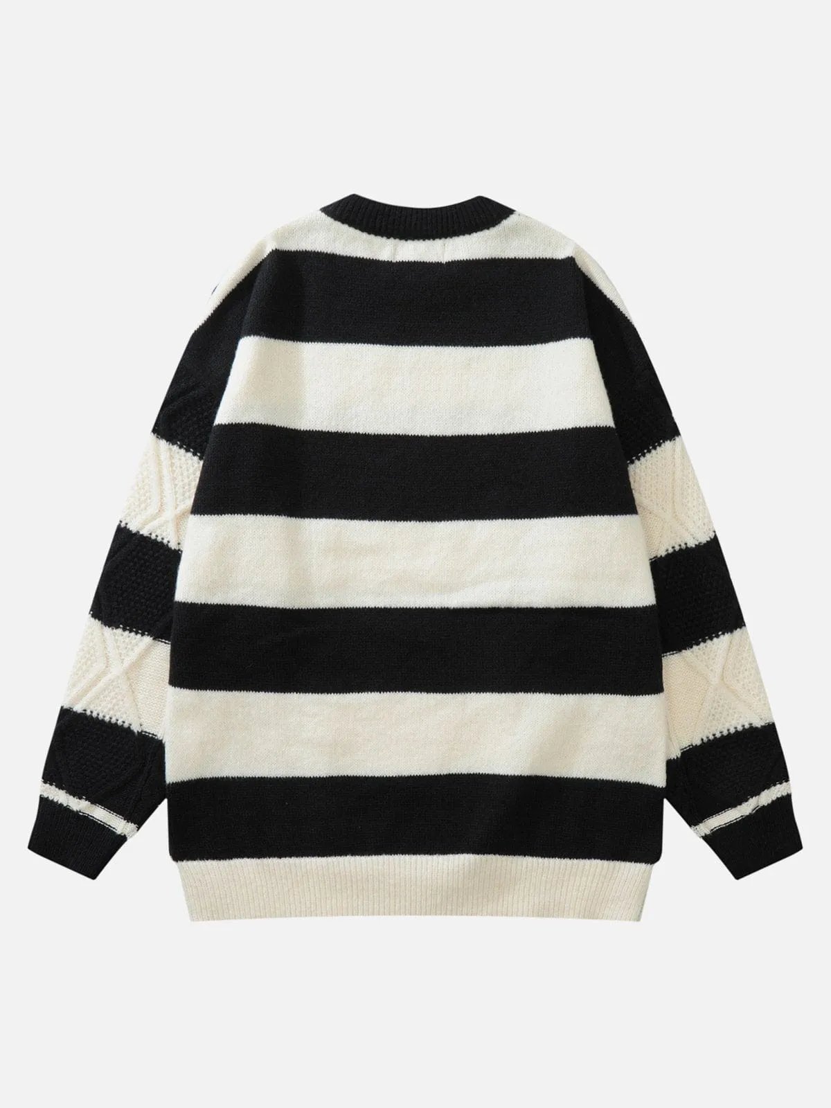 Stripe Pattern Cable Knit Sweater