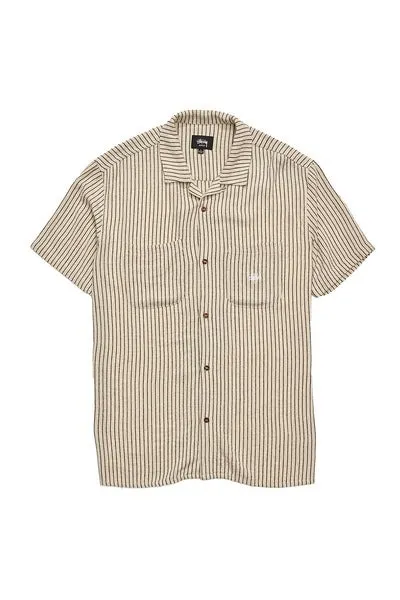 STUSSY  |Button-down Stripes Street Style Cotton Short Sleeves Logo