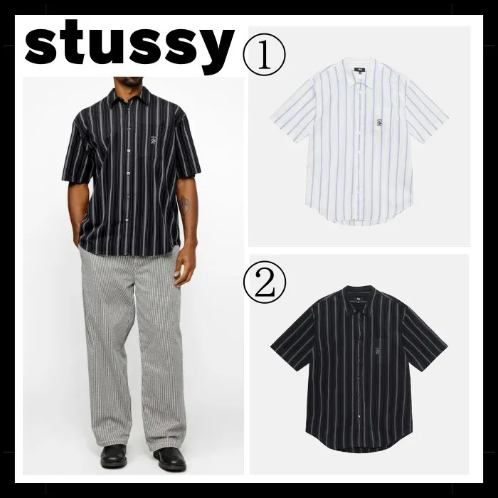 STUSSY  |Button-down Unisex Street Style Long Sleeves Logo