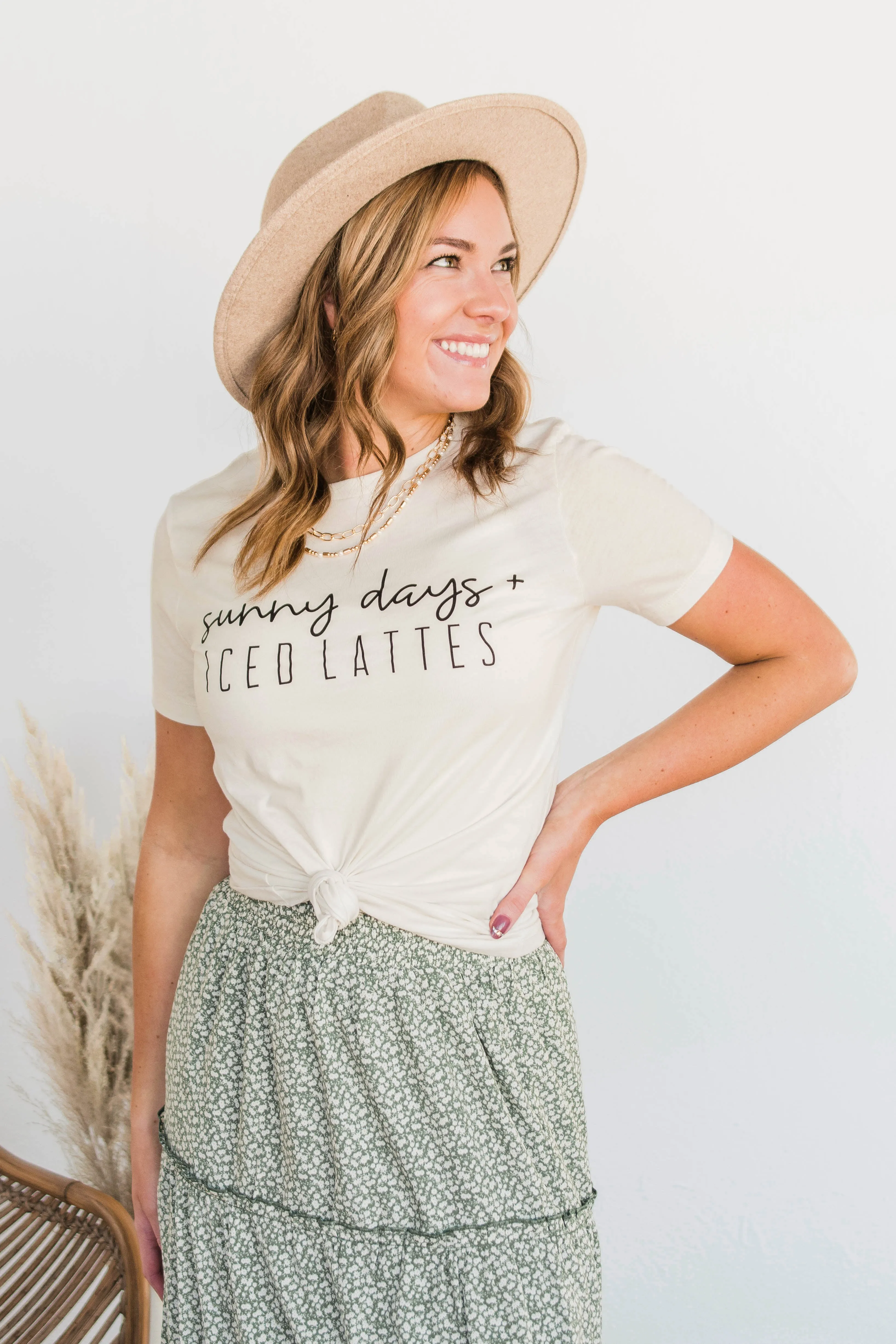 Sunny Days & Iced Lattes Graphic Tee- Ivory