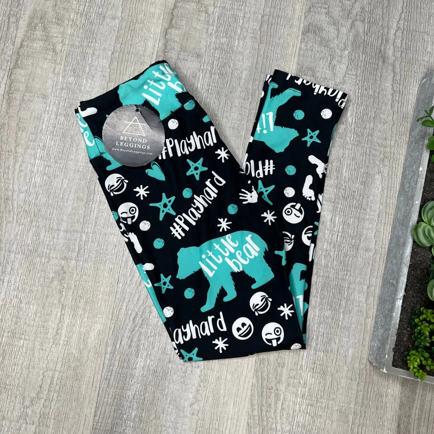 Teal Little Bear Kids Soft Leggings