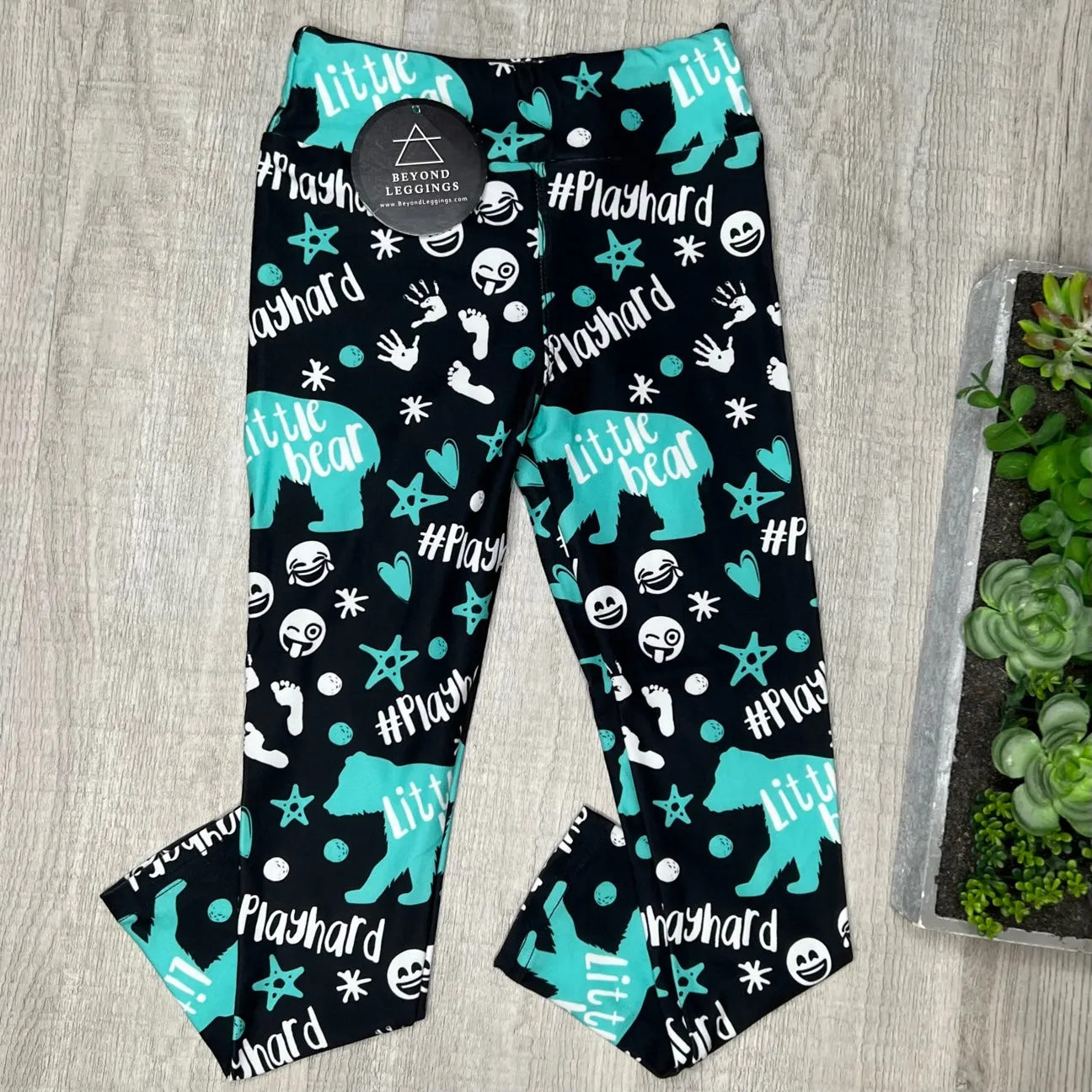 Teal Little Bear Kids Soft Leggings