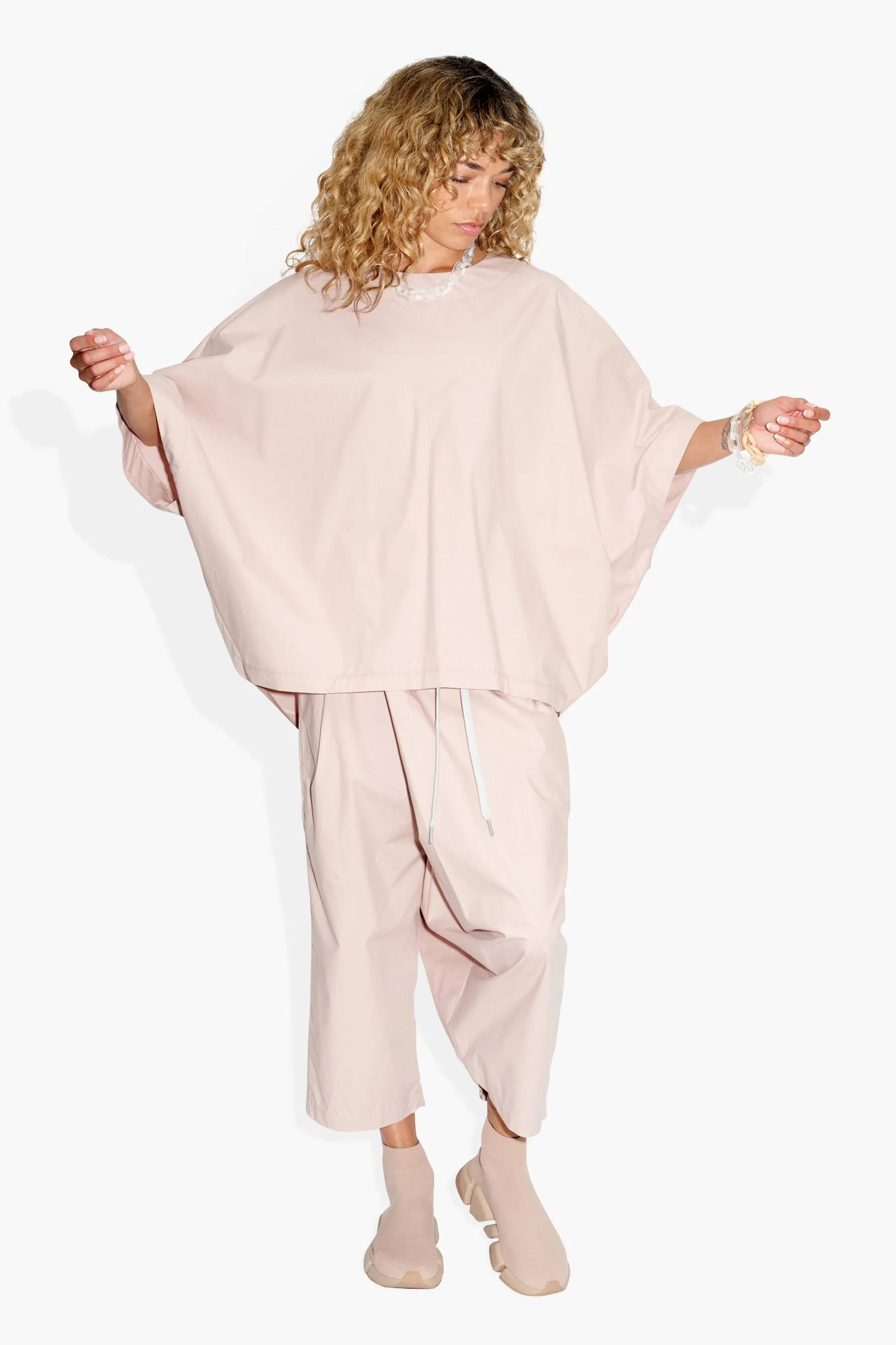 Tethered Poncho Poplin Rose