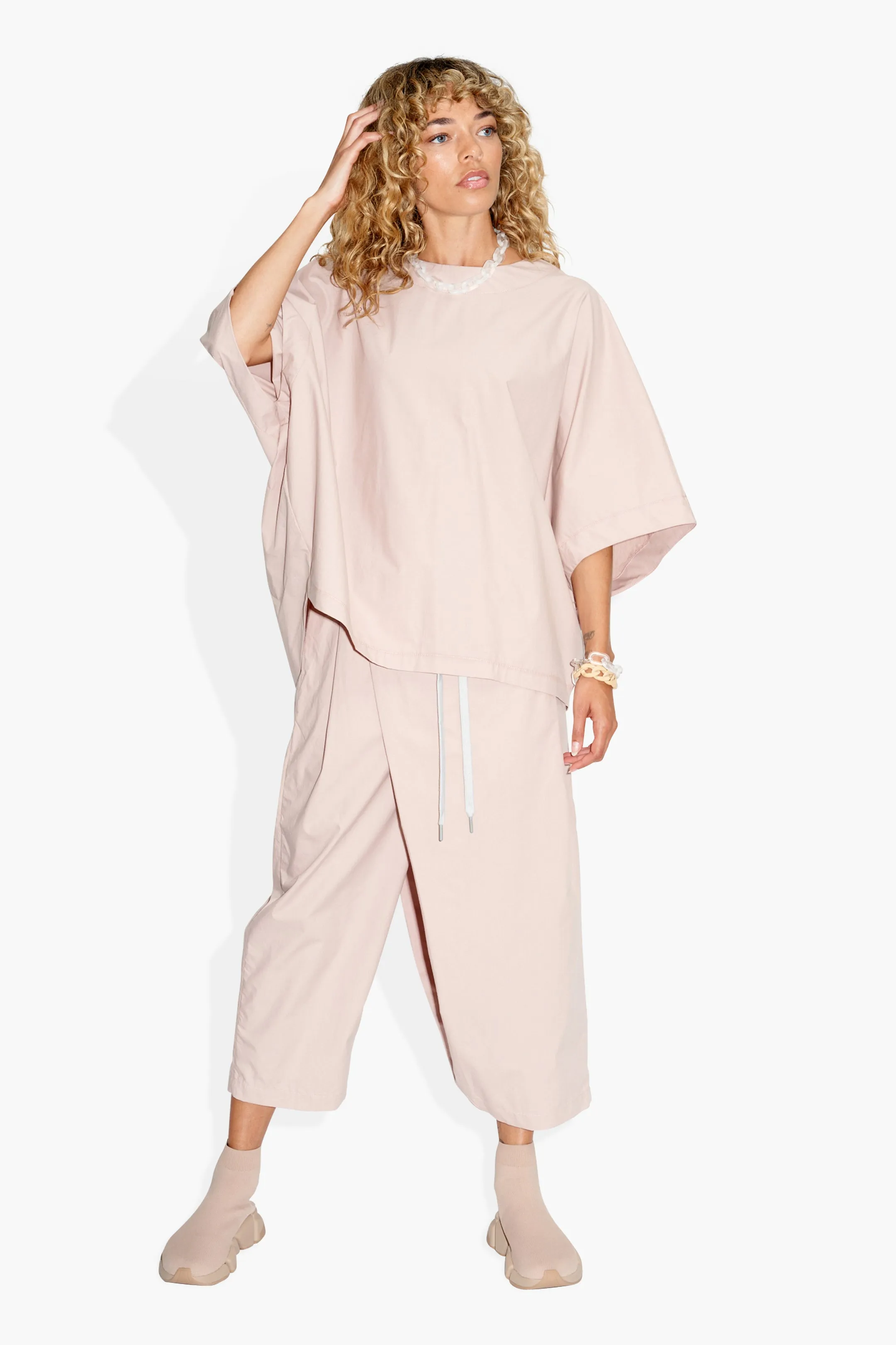 Tethered Poncho Poplin Rose