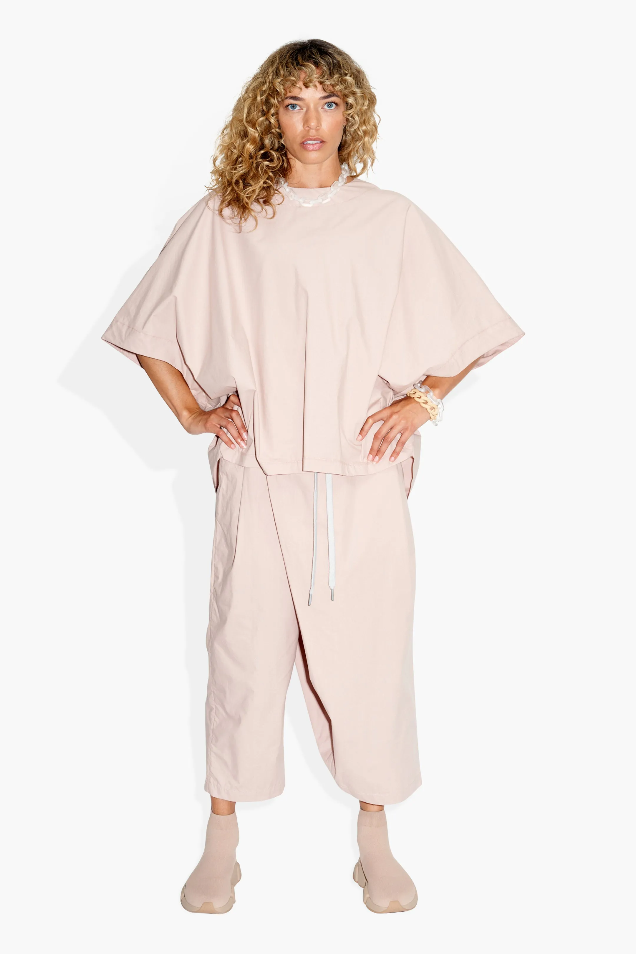 Tethered Poncho Poplin Rose