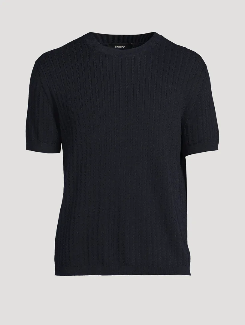 THEORY Short-Sleeve Cable-Knit Sweater