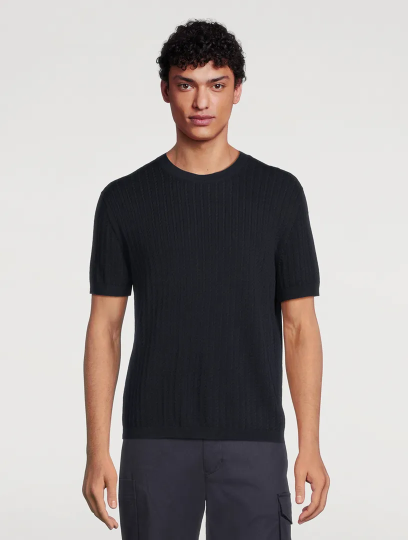 THEORY Short-Sleeve Cable-Knit Sweater