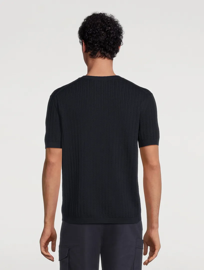 THEORY Short-Sleeve Cable-Knit Sweater