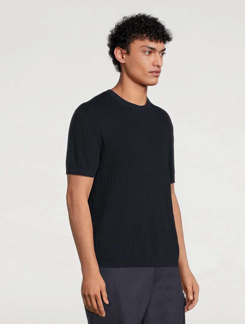 THEORY Short-Sleeve Cable-Knit Sweater