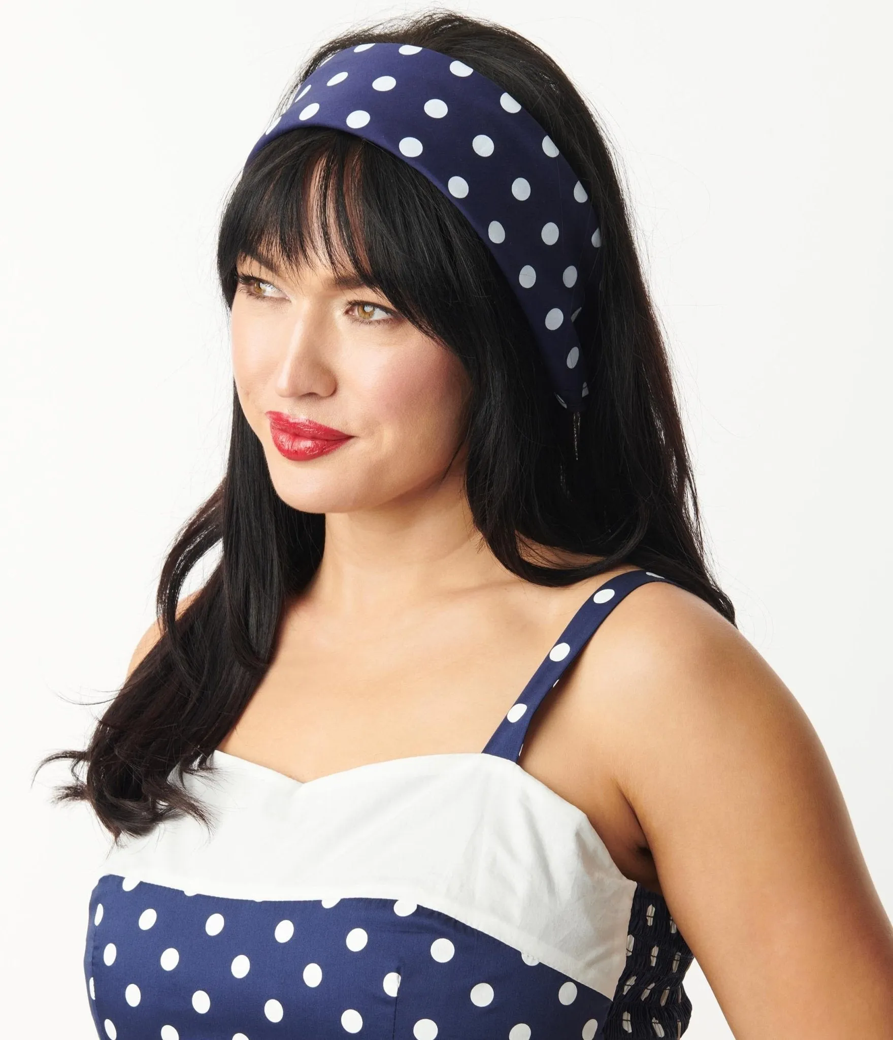 Unique Vintage Navy & White Dots Hair Scarf