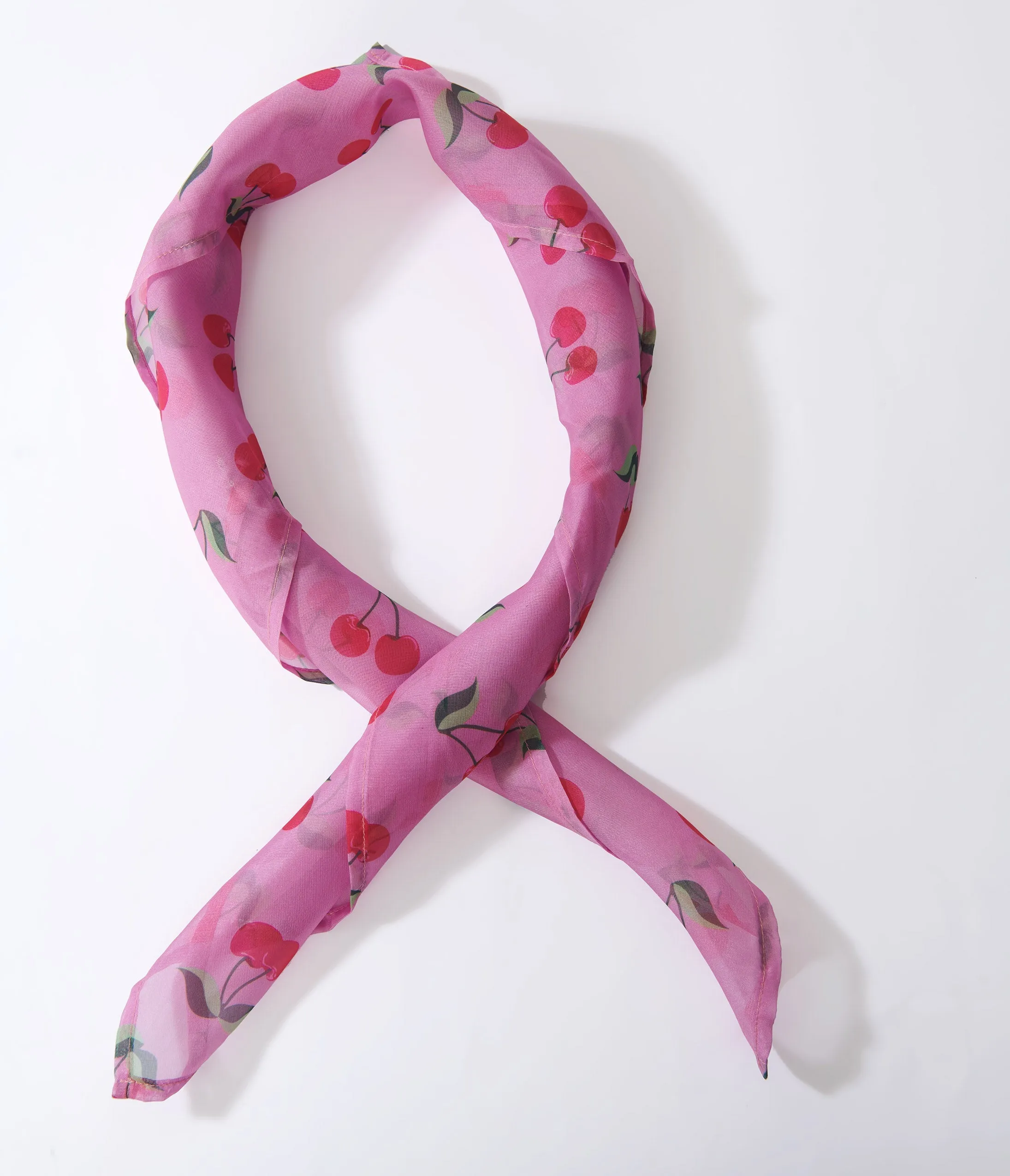 Unique Vintage Pink & Cherries Print Hair Scarf