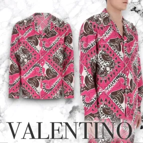 VALENTINO  |Button-down Monogram Unisex Silk Street Style Logo