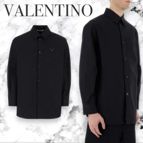 VALENTINO  |Button-down Unisex Street Style Cotton Logo Front Button