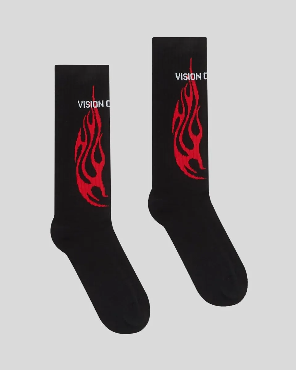 Vision Of Super Vsa01005 Socks With Red Flames And White Logo