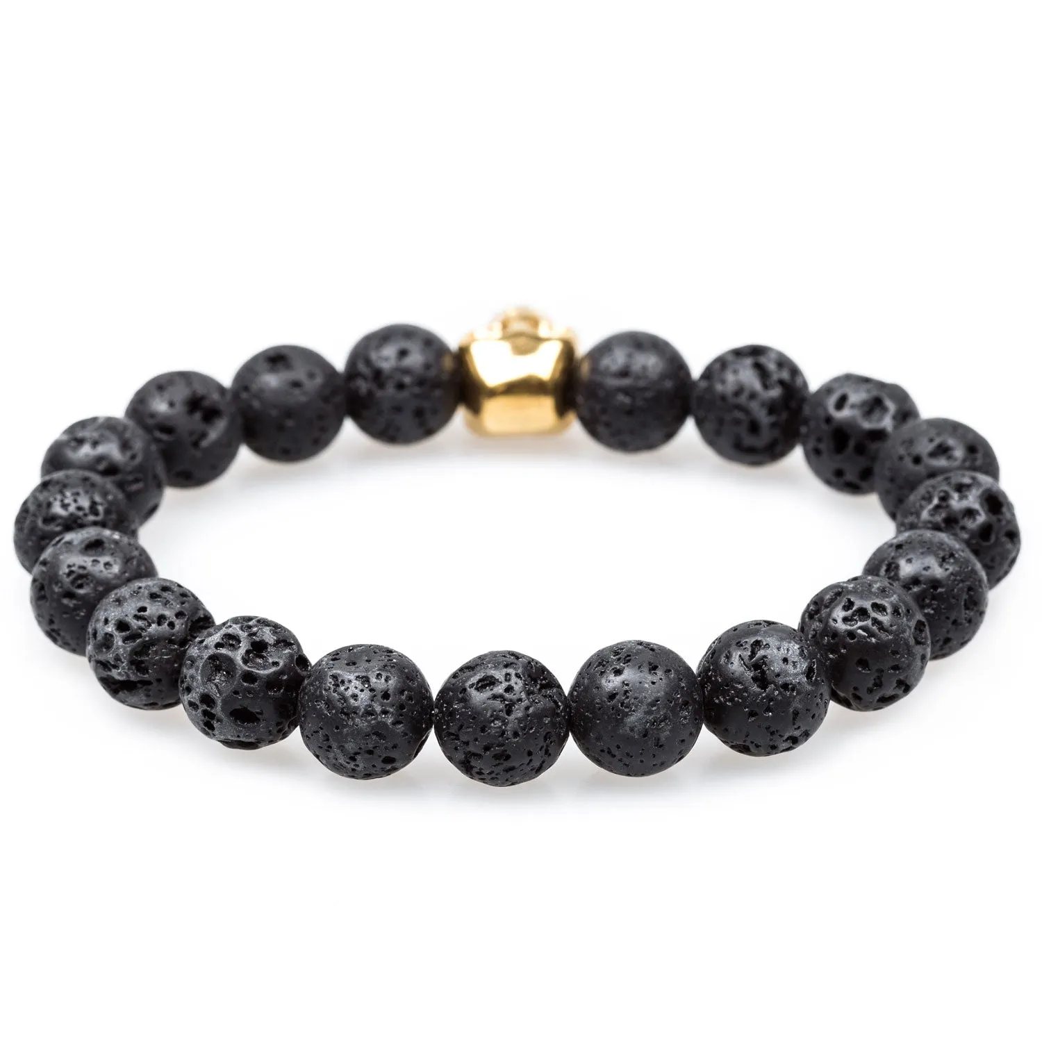 Volcanic Rock Burnished Gold Skull Bracelet