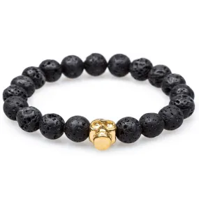 Volcanic Rock Burnished Gold Skull Bracelet