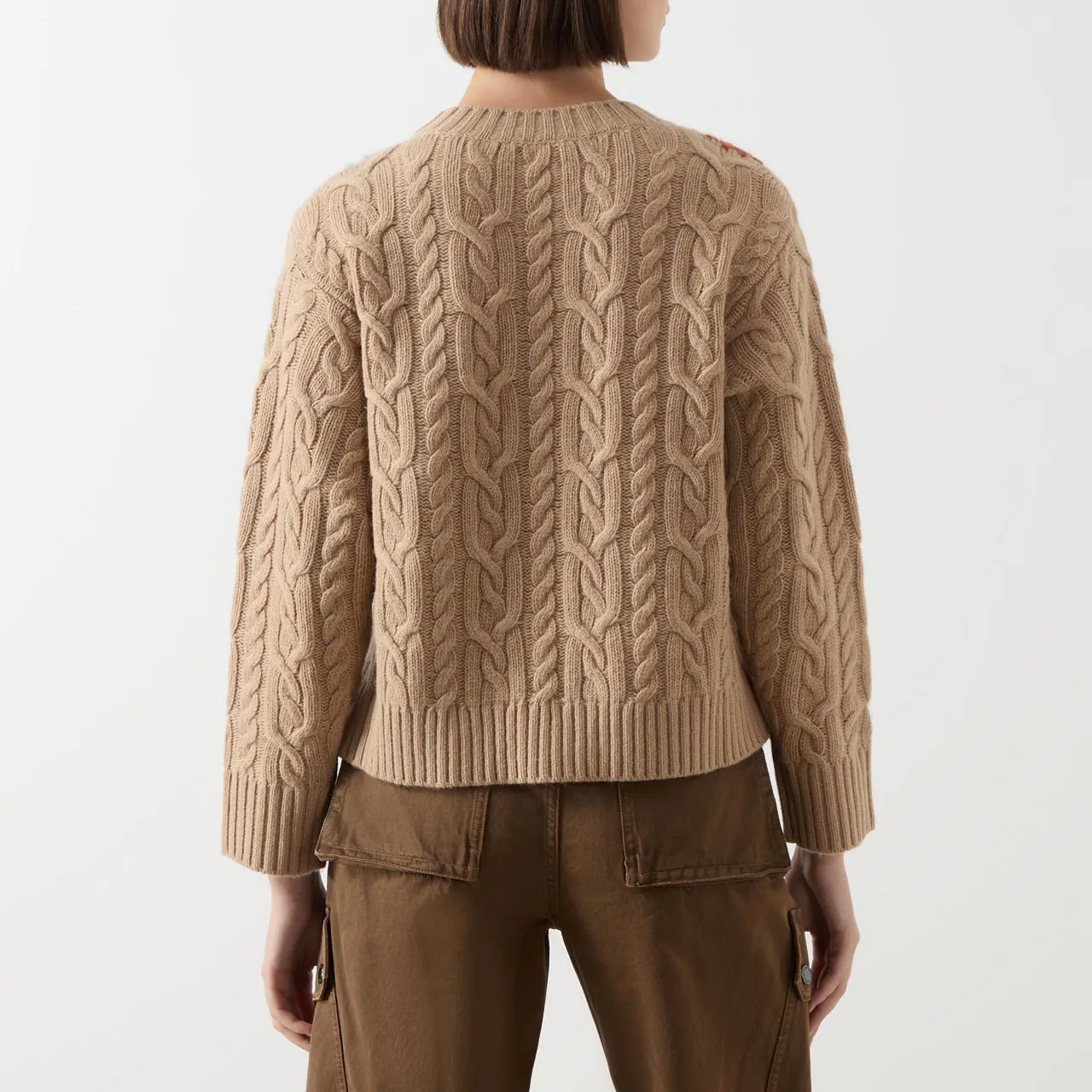 WEEKEND MAX MARA Sasia Flower Embroidered Cable Knit Sweater - Camel